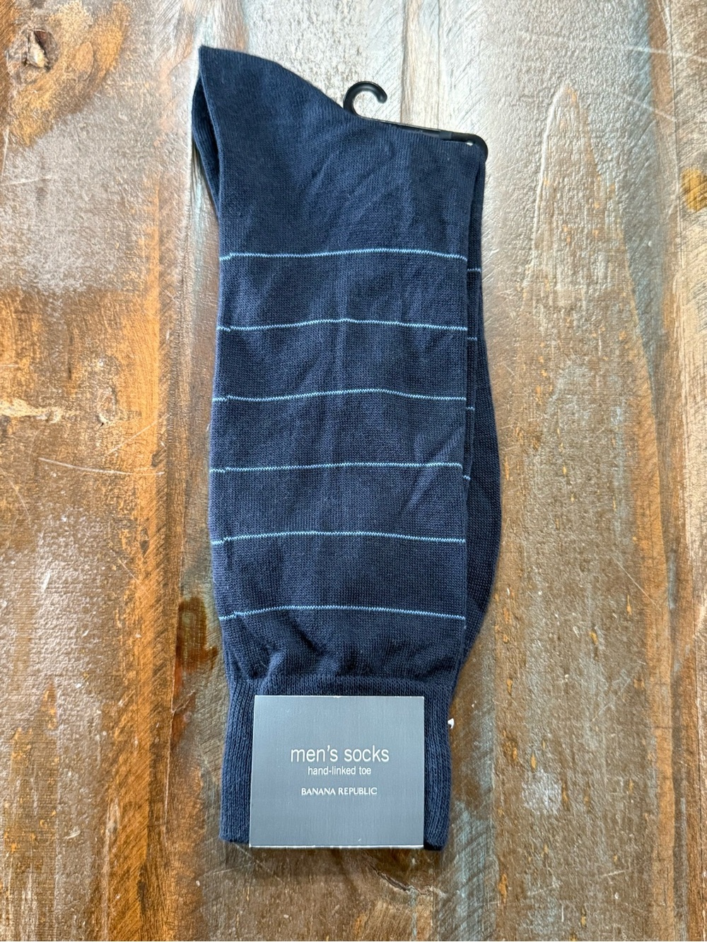 Banana Republic Men’s Navy Blue Stripe Cotton Dress Socks Hand Linked Toe NWT